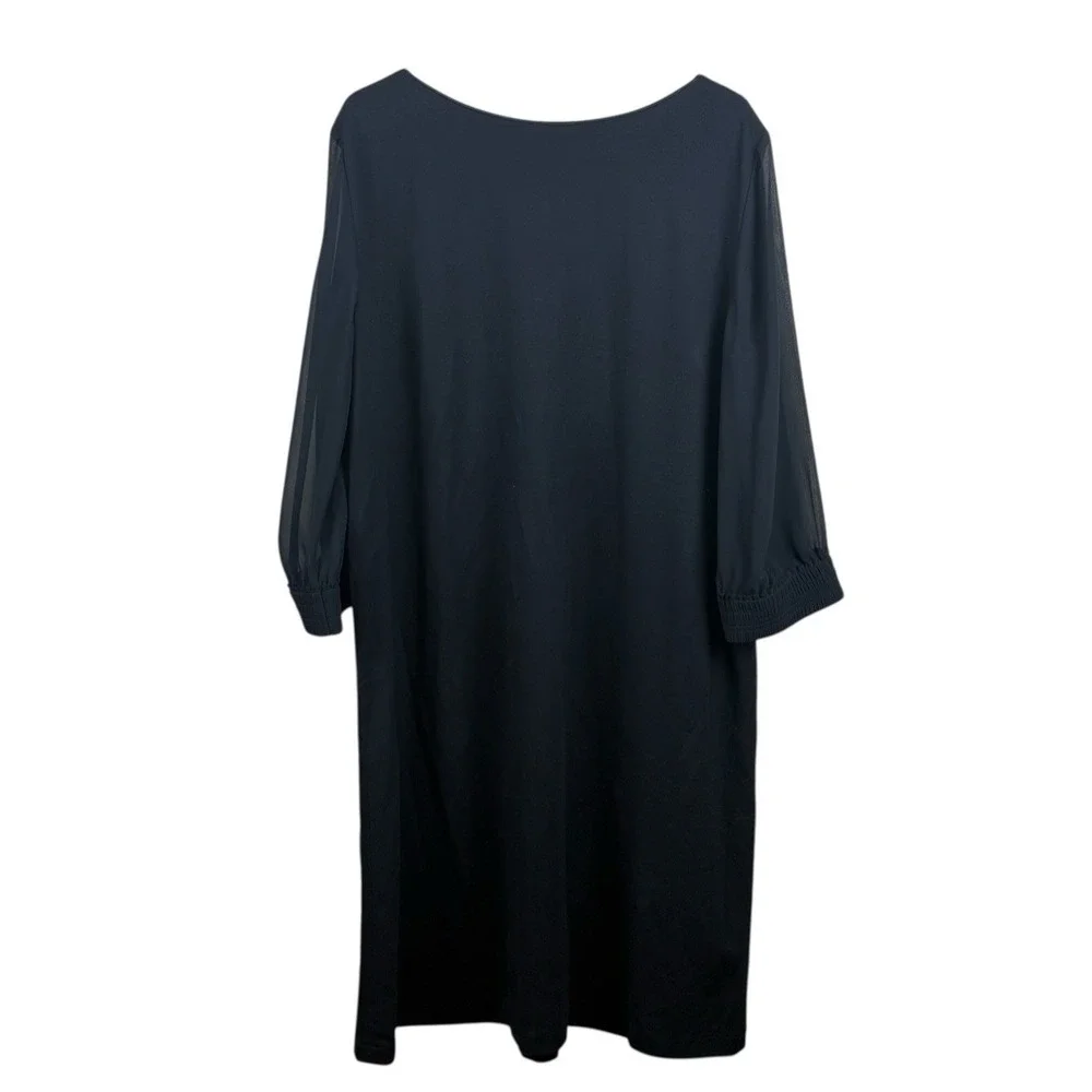 LAFAYETTE‎ 148 Ponte Knit Black Sheer Sleeve Shift Sheath Size XL